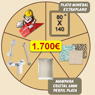 Cambio de bañera por plato de ducha de carga mineral más azulejos más mampara acrílica más azulejos más frontal más perfilería más grifo más ducha